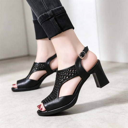 🔥【35-40】👡2026 Nuevas Sandalias de Verano, Tacón Plano, Punta Abierta, Suela Gruesa y Tacón Plano, Boca de Pez (Altura del Tacón 5/7 cm)