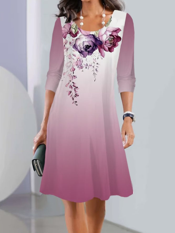 【S-3XL】🍂🍂Midi šaty s dlouhým rukávem a kulatým výstřihem, nový podzimní potisk-3984790