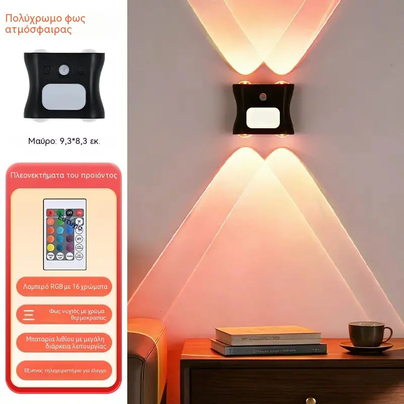 Lámpara de pared ambiental magnética RGB con sensor de movimiento y funciones de control remoto.
