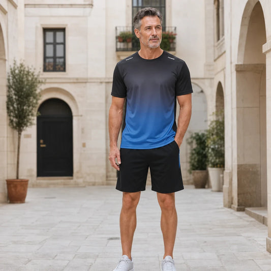 ✨M-5XL【Utánvétes fizetés】Férfi kétrészes nyári sport szett - rövid ujjú póló és rövidnadrág