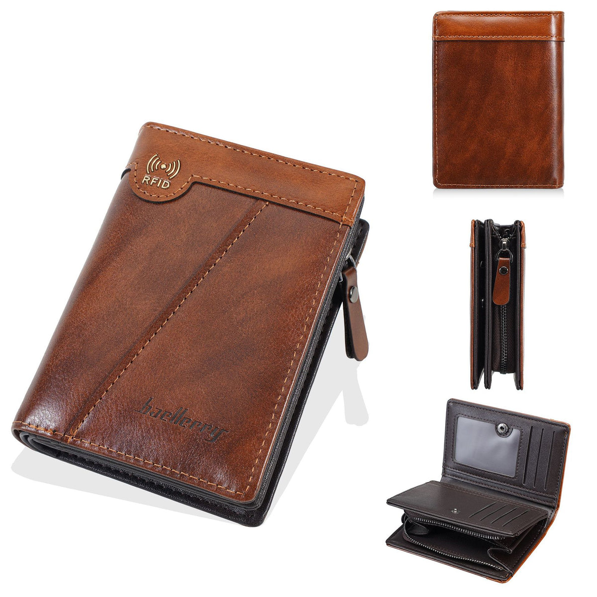 Nueva billetera con cremallera estilo retro de primera calidad para hombre con función antirrobo RFID.