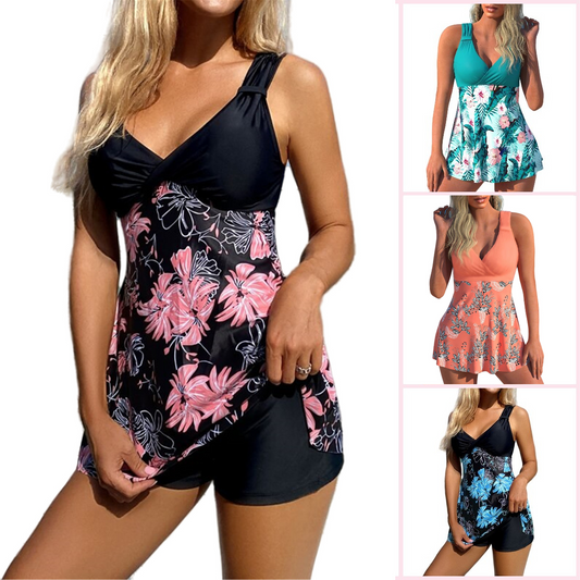 🌴🏖️【Druhá položka se slevou 50 %】【S-5XL】Nový plavkový set s potiskem pro větší velikosti, kraťasy, rozparky na zádech, rychleschnoucí materiál