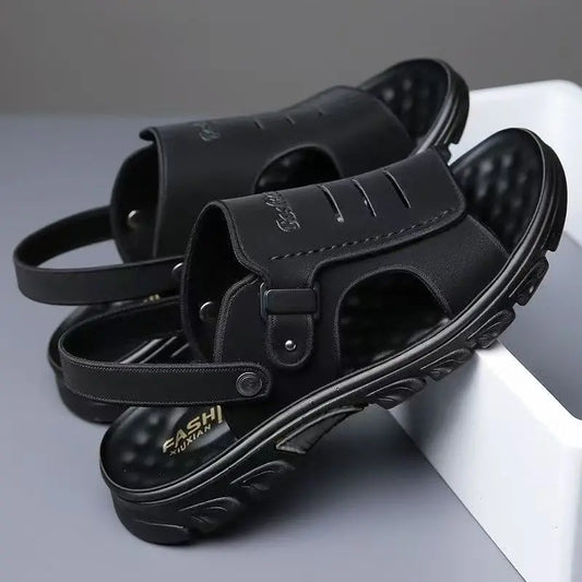 👍😎 (38-44)💥Nuevas sandalias de playa de cuero con suela gruesa para hombre-4332317