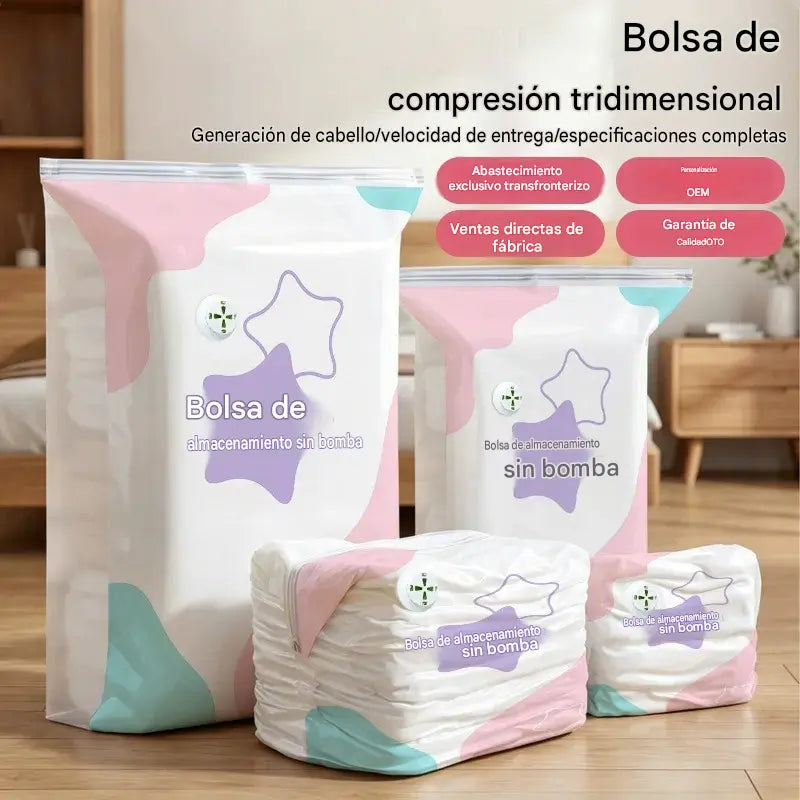 🧳【Juego de 5 piezas】💨 Bolsa de almacenamiento al vacío grande y compresible: no requiere bomba, es a prueba de fugas e ideal para ahorrar espacio en maletas y en casa ✈️