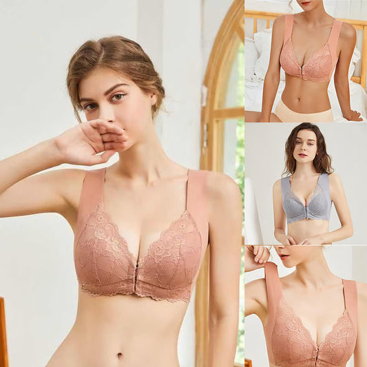 🔥😍【Pachet de 3】Sutien de damă confortabil fără sârmă din dantelă, închizătoare frontală