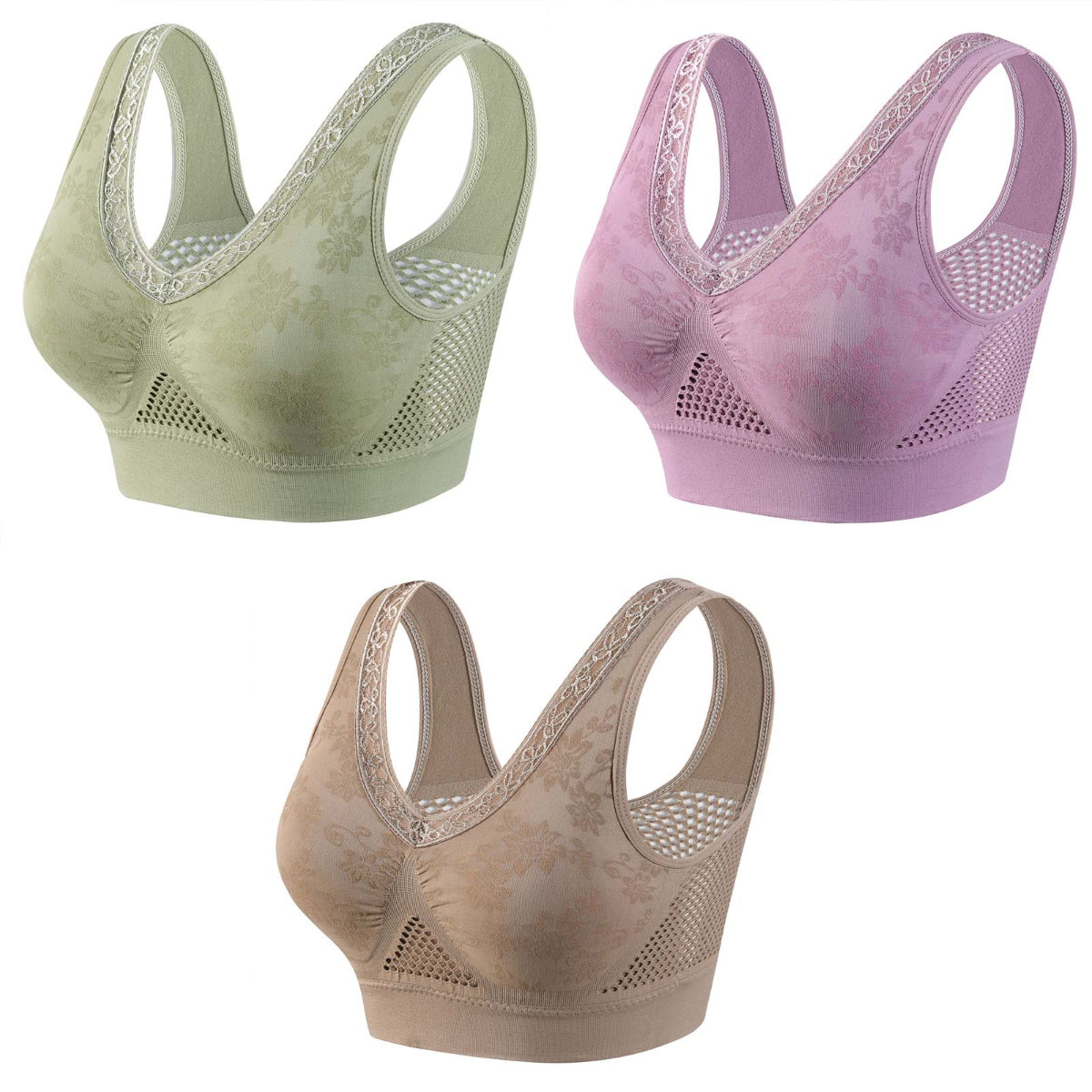 🔥👙【40-120 kg】【balení po 3 kusech】✨Dámská krajková podprsenka bez kostic, vysoká opora