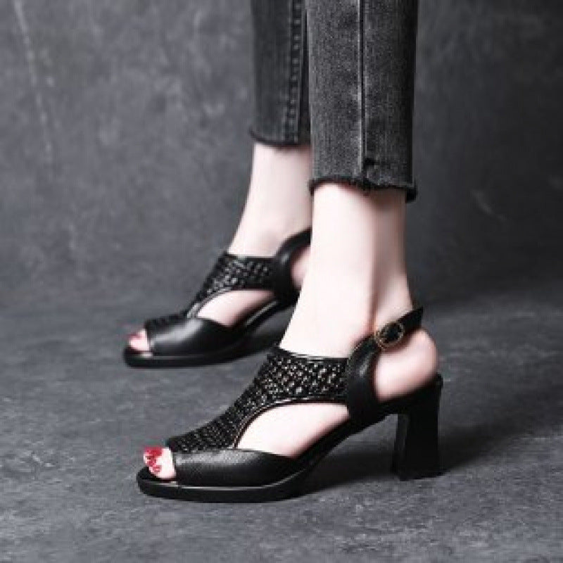 🔥【35-40】👡2026 Nuevas Sandalias de Verano, Tacón Plano, Punta Abierta, Suela Gruesa y Tacón Plano, Boca de Pez (Altura del Tacón 5/7 cm)