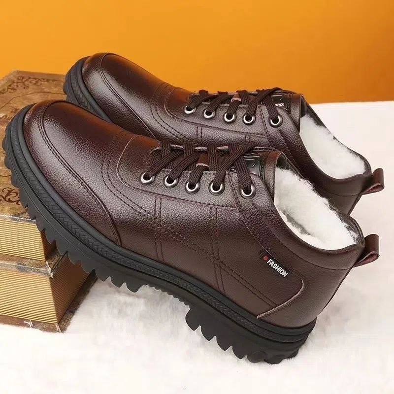 🔥【Εκπτωτική Έκπτωση】 30% έκπτωση【39-44】👞Χειμερινά παχύρρευστα, χνουδωτά ζεστά, χοντρά δερμάτινα παπούτσια για άνδρες