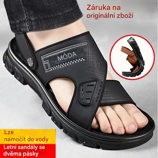 【🔥Vyúčtování na konci čtvrtletí】🐂【38-47】Nové pánské kožené plážové sandály s tlustou podrážkou_4293827