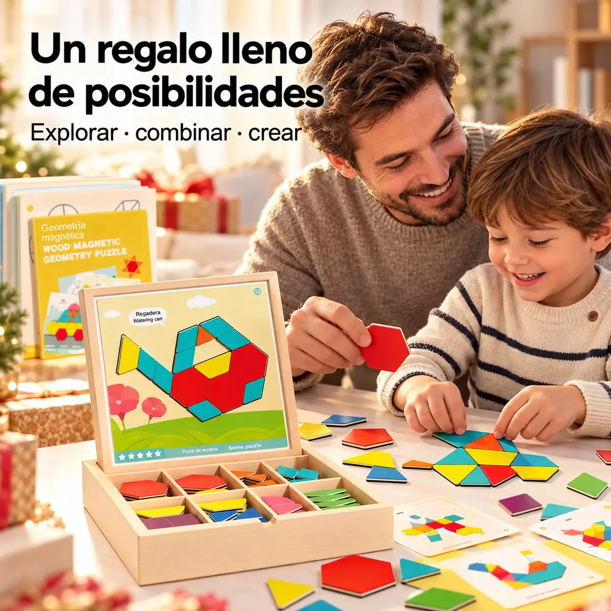 👶🌈🧩【128 piezas】🔥Juguete de rompecabezas tangram de madera magnético, entrenamiento cerebral y juguete educativo para niños, estimula el pensamiento
