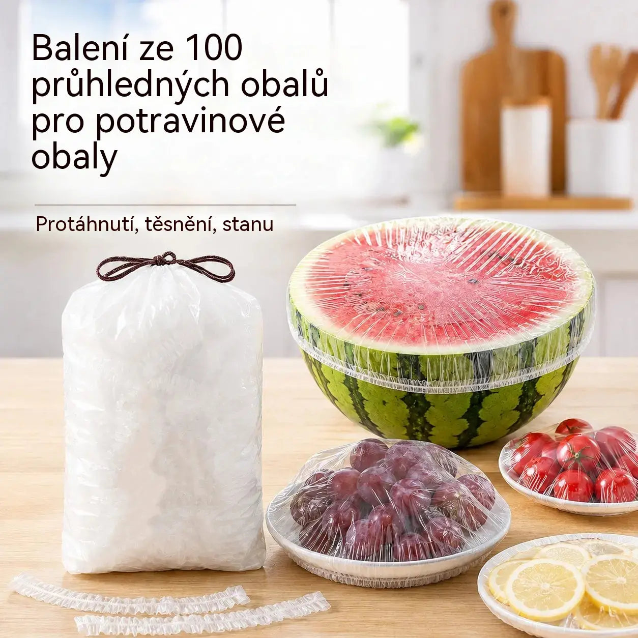 【200 kusů】Průhledná jednorázová fólie, ideální na nádoby a potraviny. Dokonale přilne, dobře utěsňuje a snadno se používá.