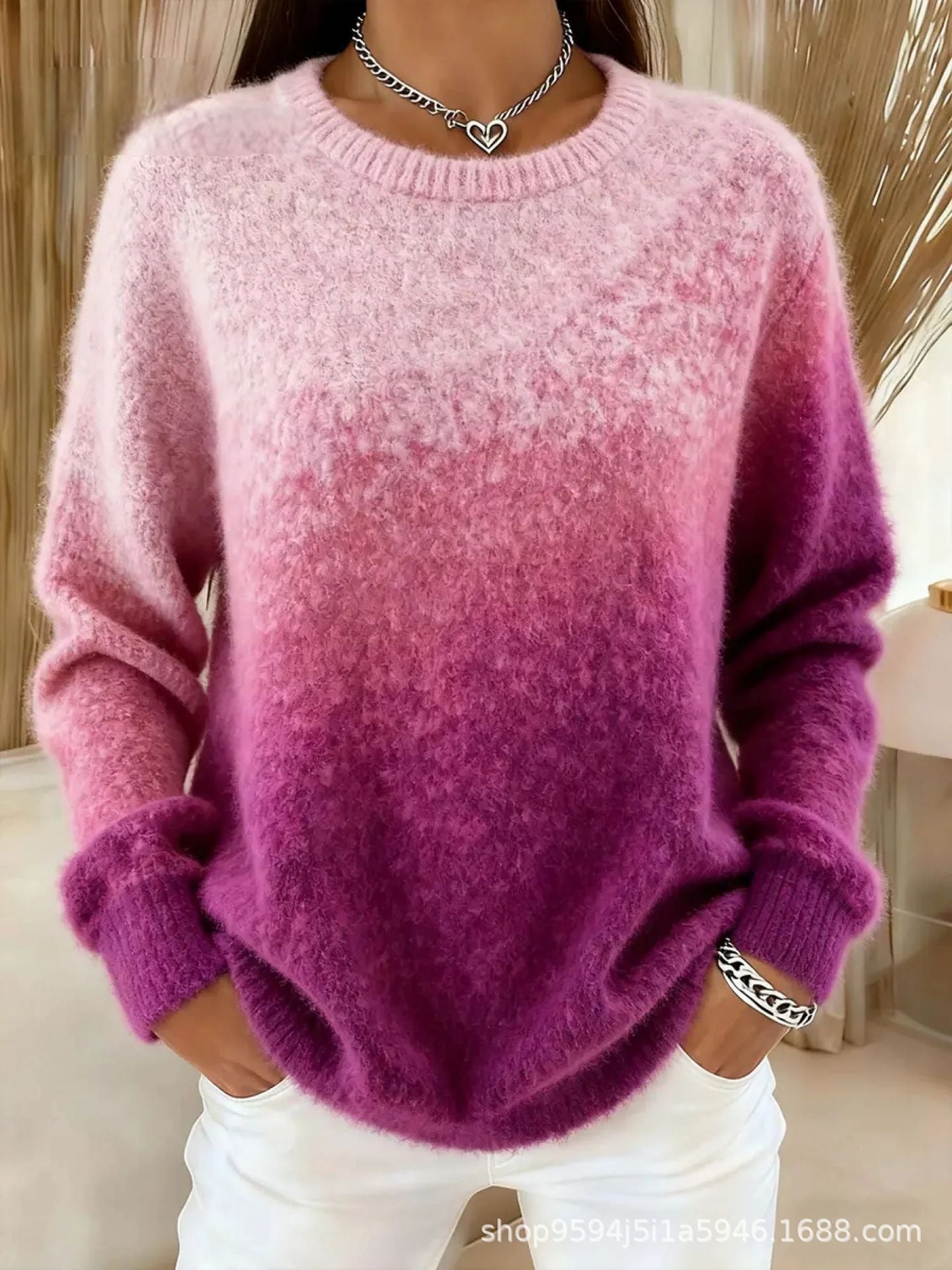 🔥【S–5XL】Džemper s okruglim izrezom i gradijentnim uzorkom, plišani materijal - 4192720