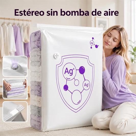 ✨(5 piezas)💨 Bolsa de almacenamiento al vacío grande y compresible: no requiere bomba, es a prueba de fugas e ideal para ahorrar espacio en maletas y en casa ✈️