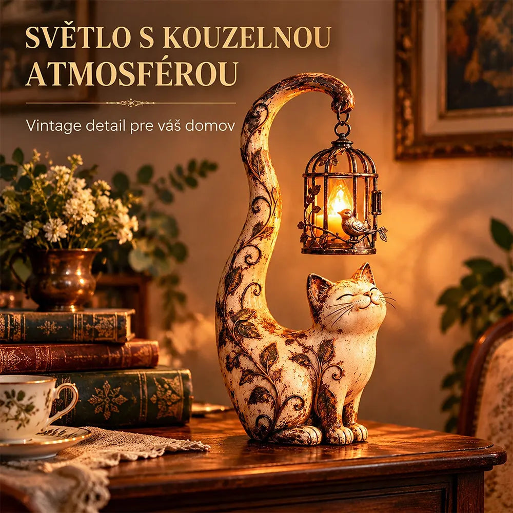 🐱💡Noční světlo ve stylu vintage – kočka s ptačí klecí – kreativní zahradní dekorace