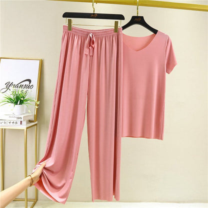 🔥VENTA CALIENTE 50% DE DESCUENTO🔥Productos de seda suave❤️Manga corta + pantalones anchos ❤️Conjunto de dos piezas