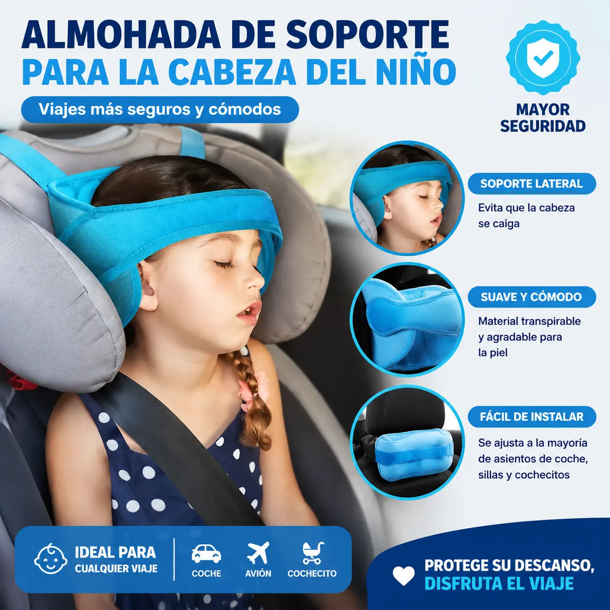 🚗 ¡Disfruta ahora de un 50% de descuento! 😴 Reposacabezas para dormir en el coche: ajustable, suave y con buen soporte, evita que la cabeza se hunda, permitiéndote echarte una siesta cómodamente durante el viaje. 🛌
