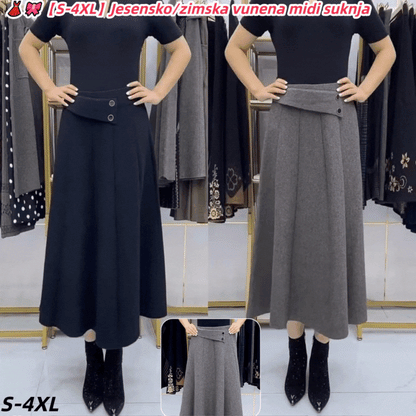 👗🎀【S-4XL】Jesensko/zimska vunena midi suknja - 4198944