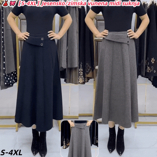 👗🎀【S-4XL】Jesensko/zimska vunena midi suknja - 4198944