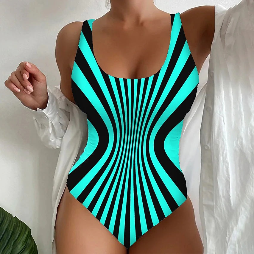 【😍S~6XL】Sexy rayas traje de baño de una sola pieza-4291311