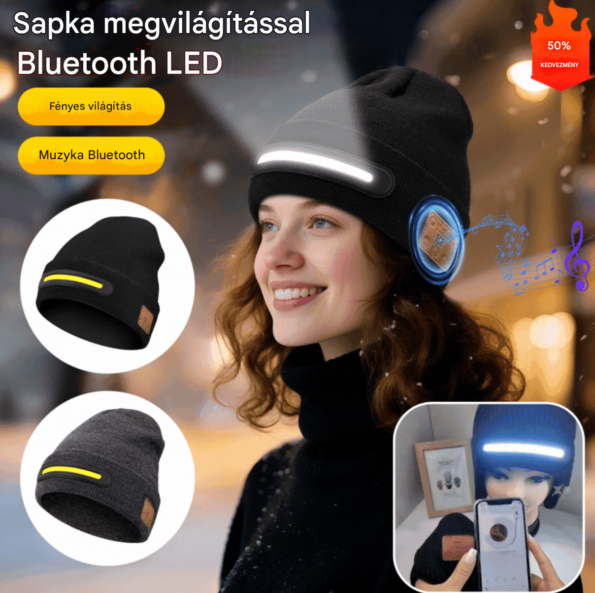 🔥🧢LED-es és Bluetooth-os töltődő sapkák, tartsa meg a hőt💡-4176181