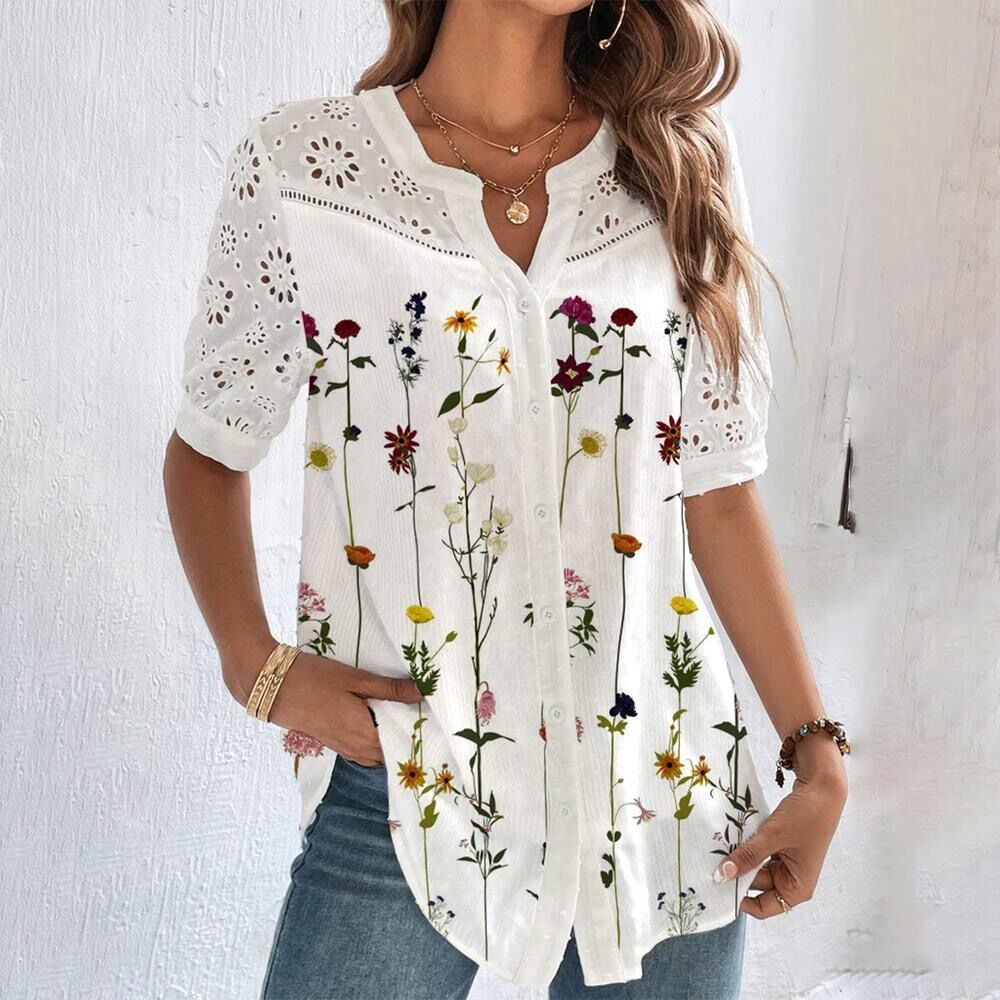 🎁[S-5XL] Nueva camisa de manga corta con estampado calado, fresca y transpirable para el verano.