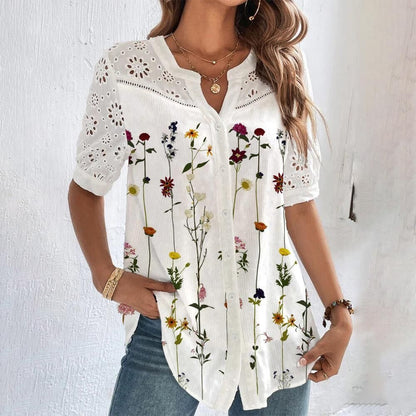 🎁[S-5XL] Nueva camisa de manga corta con estampado calado, fresca y transpirable para el verano.