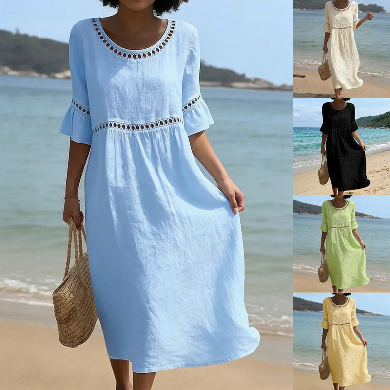 不投【Producto nuevo, 50% solo hoy!!】💎2026 Alta calidad💎【S-3XL】Vestido de mujer de algodón y lino, con mangas abullonadas, transpirable, suave y cómodo