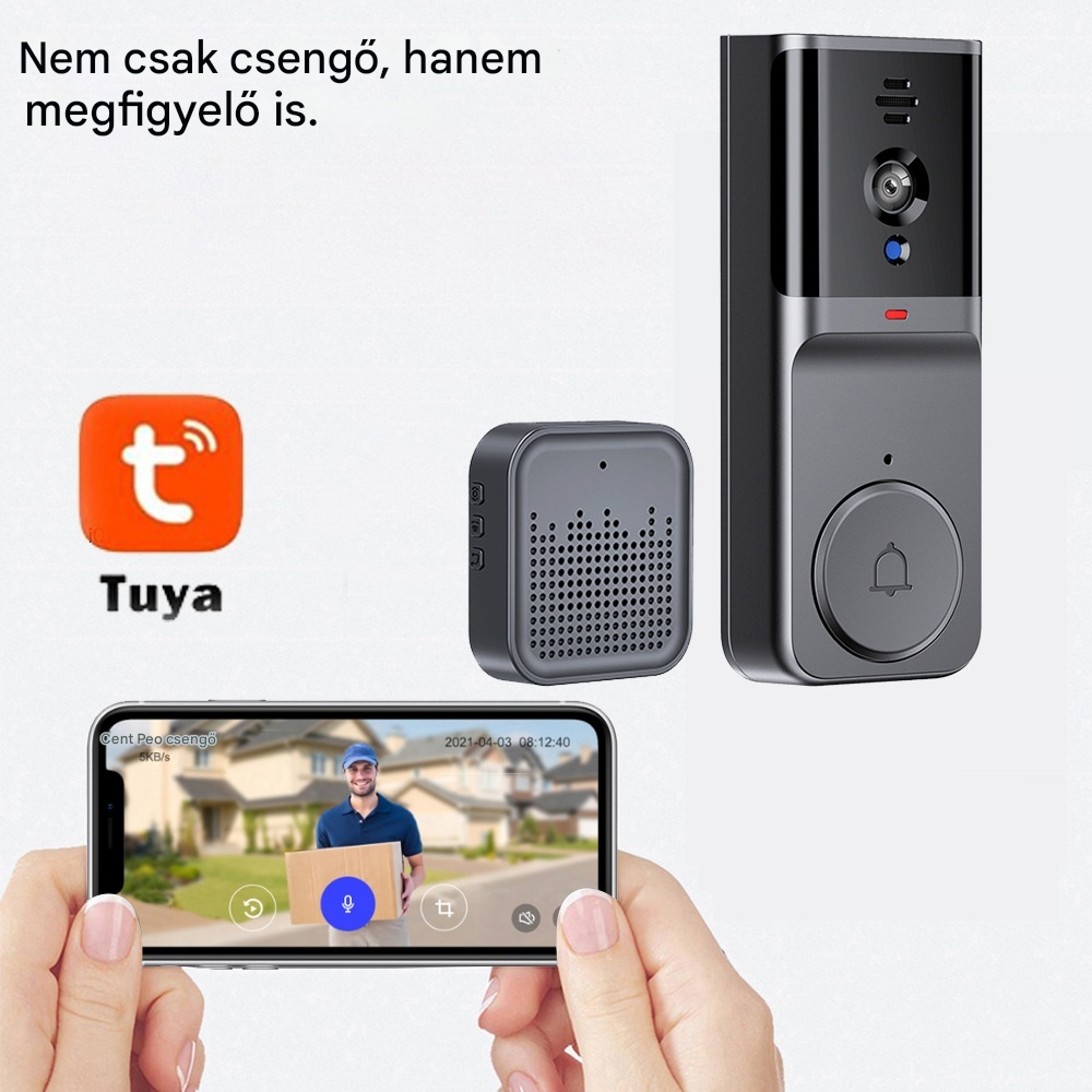 🔥Vezeték nélküli kapucsengő kamera: 1080P, 170°-os látószög, 4,3 hüvelykes képernyő, IPX65 kültéri vízállóság, éjjellátó - 4203057