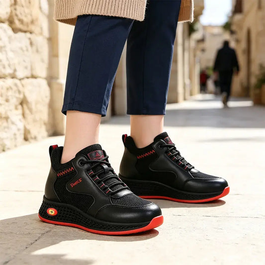 【35–41】👟Dámské černé kožené ploché pracovní boty bez šněrování – protiskluzové, s tlumením nárazů – prodyšné, lehké a pohodlné