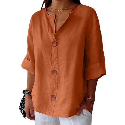 🔥【Descuento por tiempo limitado】【S-5XL】🔥Novedad para primavera/verano 2026: Camiseta holgada - Top de cuello en V de algodón y lino para mujer