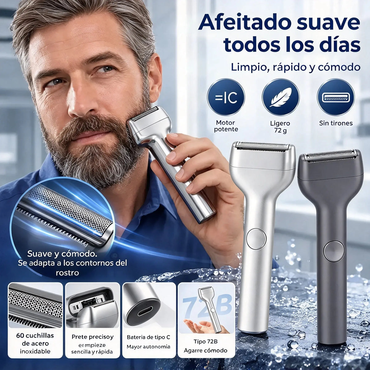 1 unidad por 31 🎁 Novedad: oferta a mitad de precio 💥⚡ ¡Dile adiós a la irritación del afeitado! 🧔 Potente afeitadora eléctrica recargable para hombre.