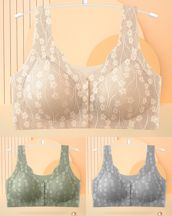 😍【3 részes készlet】【40-100KG】Női vezeték nélküli csipke melltartó elülső rögzítéssel - 4223202