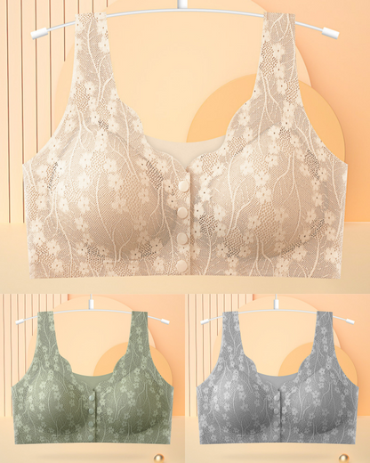😍【3 részes készlet】【40-100KG】Női vezeték nélküli csipke melltartó elülső rögzítéssel - 4223202