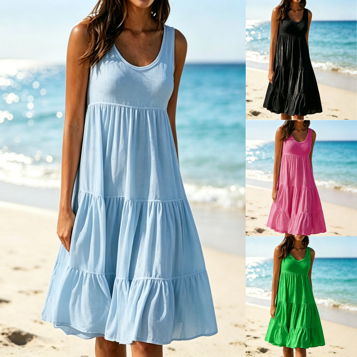 👗[S-5XL] Vestido sencillo de color liso, De secado rápido y transpirable