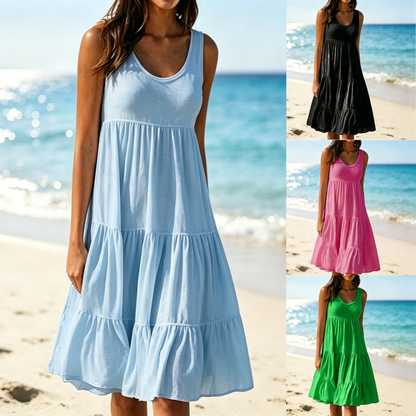 👗[S-5XL] Vestido sencillo de color liso, De secado rápido y transpirable