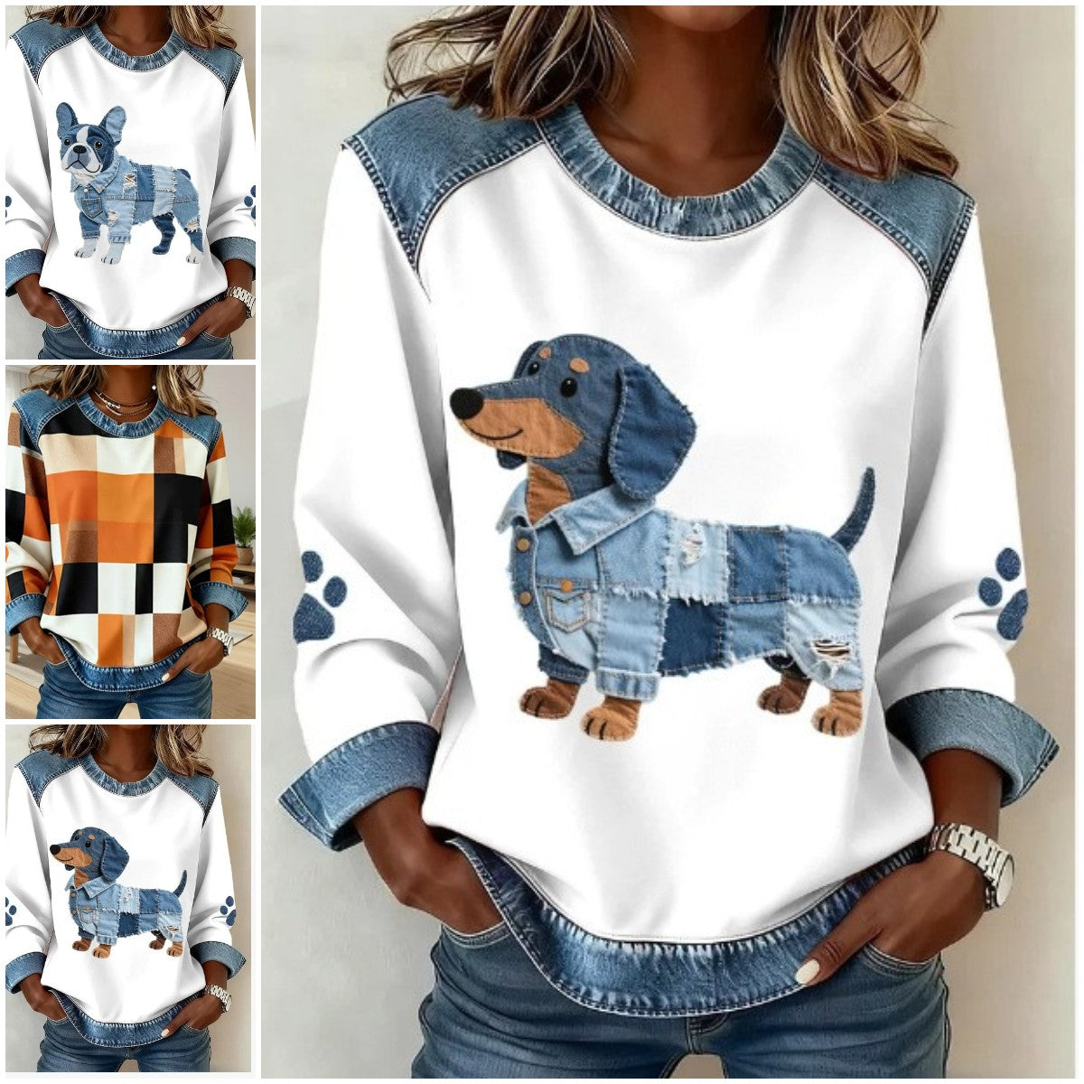 🔥【S-5XL】2026 Nowa mikina dżinsowa z kapturem w stylu patchworku z roku-4177531