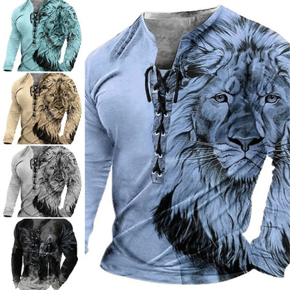 【Kupte 1 a získejte 1 zdarma】🦁🦁 Pánské neformální tričko s dlouhým rukávem s 3D potiskem-3914082