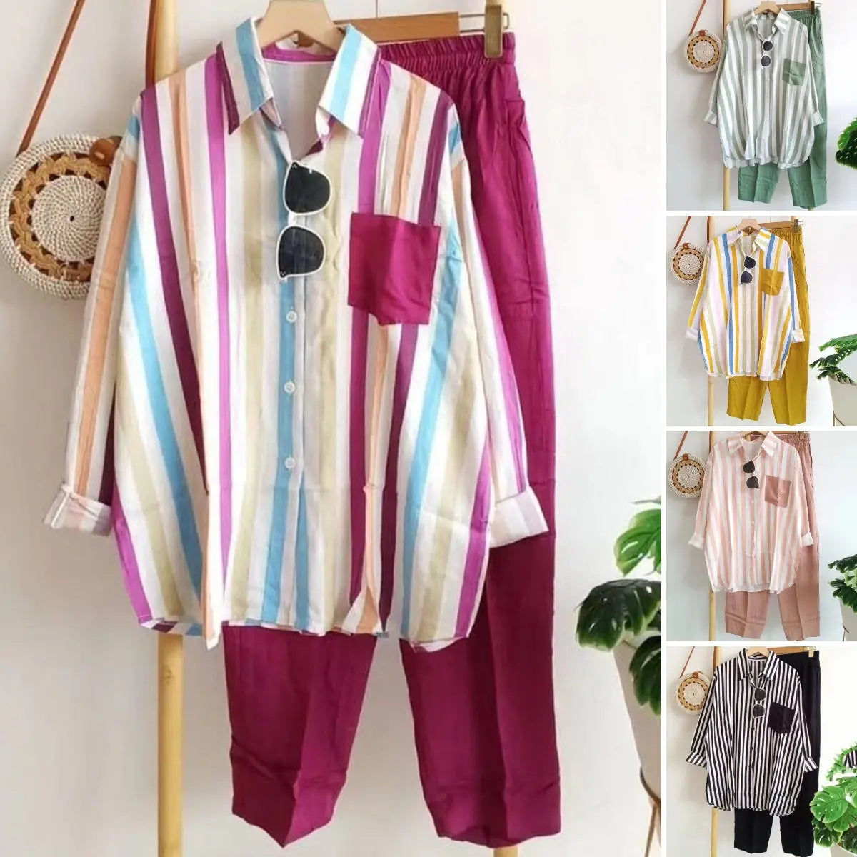 🌸[S-5XL]  Damski prążkowany casualowy komplet dwuczęściowy (wiosna–lato)