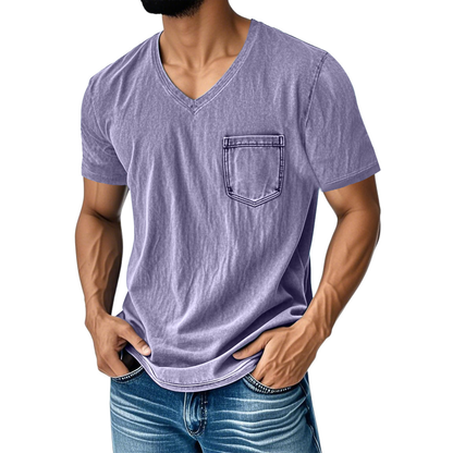 👔 Έκπτωση 50%🔥【40-120 kg】Ανεπίσημο, φαρδύ τζιν μπλουζάκι με V λαιμόκοψη και κοντά μανίκια για άνδρες ✅️Πληρωμή κατά την παράδοση ✅️2 προϊόντα με έκπτωση 70%