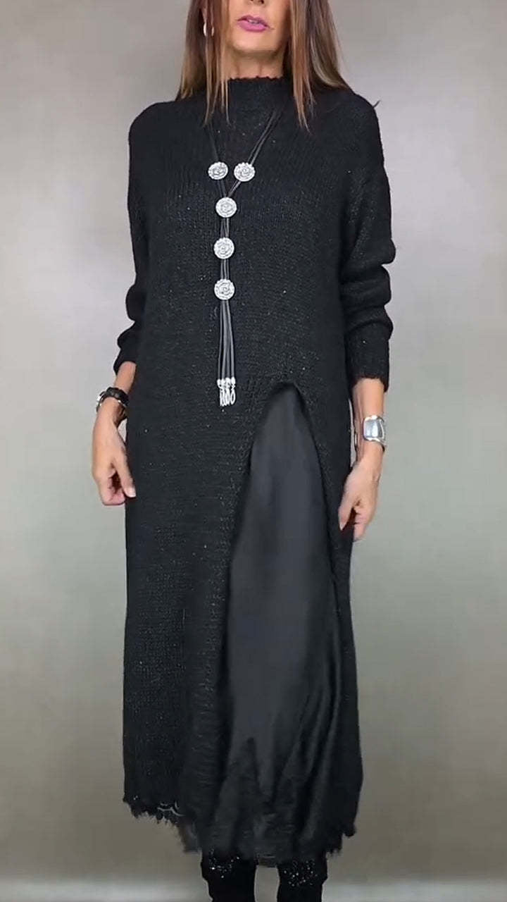 【XS-3XL】👗Nowy jesienny komplet koronkowy z rozcięciem i wzorem swetra-4163526