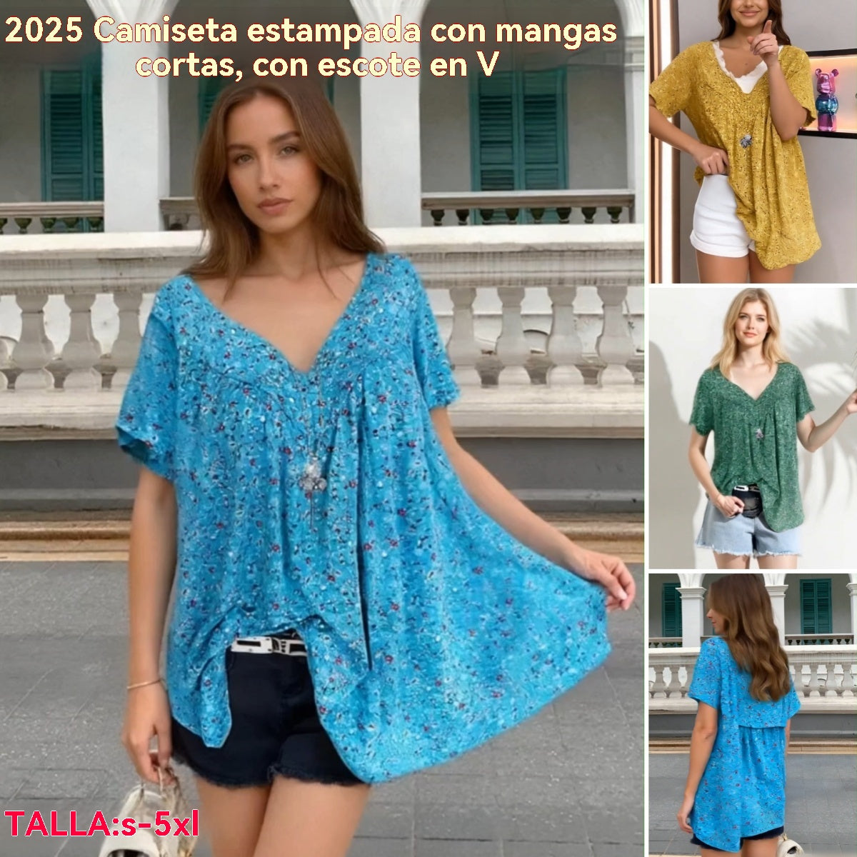 🔥【Compra uno y llévate otro gratis】【S-5XL】Camiseta estampada de manga corta con cuello en V 2026
