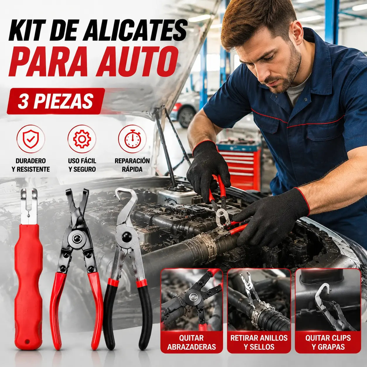 【3 pieza】Juego de alicates multifuncionales para reparación de automóviles