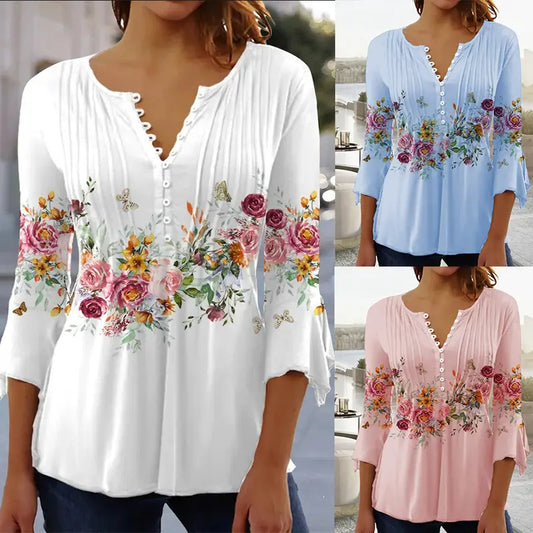 Camisetas de moda de mujer con estampado de escote en pico