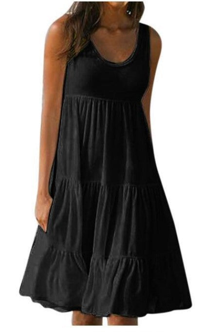 👗[S-5XL] Vestido sencillo de color liso, De secado rápido y transpirable