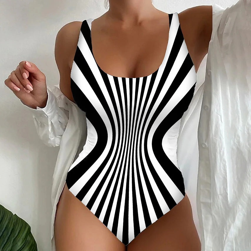 🥰【Snížení výprodejové ceny, časově omezená nabídka】🔥🔥【S~6XL】Sexy jednodílné plavky s pruhovaným vzorem-3916995