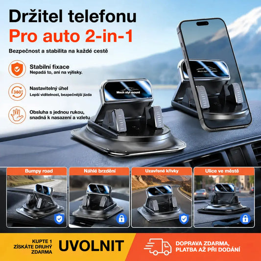 🔥【50% SLEVA】🚗 Bezpečný a chytrý: Dokonalý držák telefonu do auta 2 v 1! 🚗