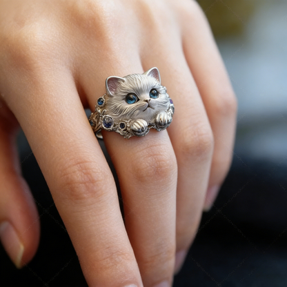 🎁😍🎁😍Dos artículos por solo 23 euros: un sencillo y elegante anillo de gatito de plata de ley 925 con incrustaciones de diamantes.