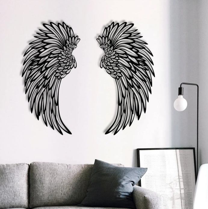 Andělská křídla s led světly, kovové nástěnné umění-4143056