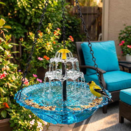 🔥🔥 50% de descuento – Fuente colgante solar para baño de pájaros con estilo cascada