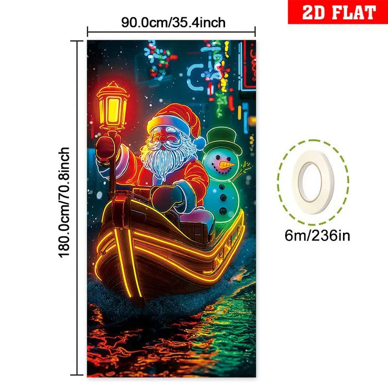 🎄🎁Fluorescencyjny baner świąteczny UV na drzwi/tło/dekorację na imprezę świąteczną/ozdobę świąteczną do powieszenia-4163574